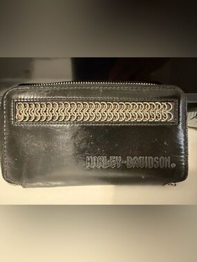 Harley-Davidson Chain Mail Black Full Grain Leather Zip Around Wallet